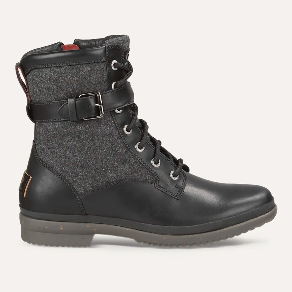 UGG Waterproof Leather Kesey Lace Up Boots, grey wool and black. Women’s size 8